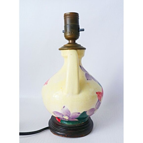 Vintage Hand-Painted Floral Ceramic Lamp With Dual Handles Cottage Core - Picture 2 of 10